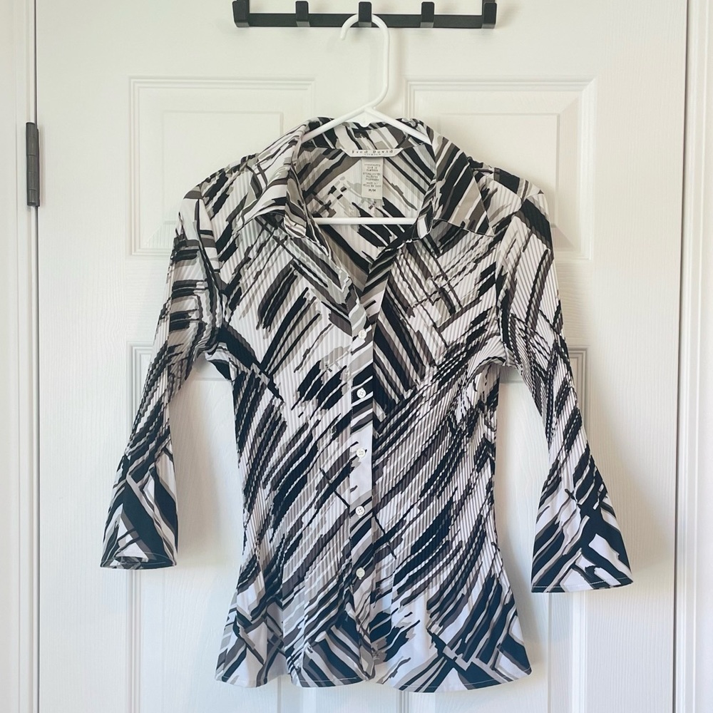 Fred David Stretch Button Down in White, Black, and Grays